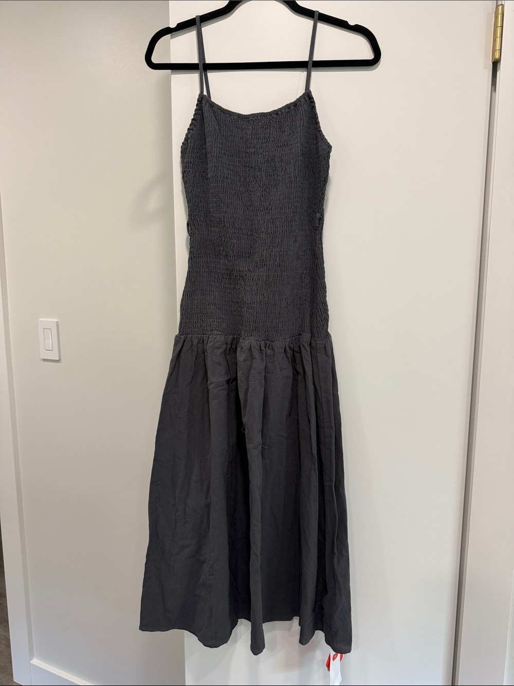 NWT CIDER 100% cotton blue/gray Women’s Black Smocked Bodice Midi Dress